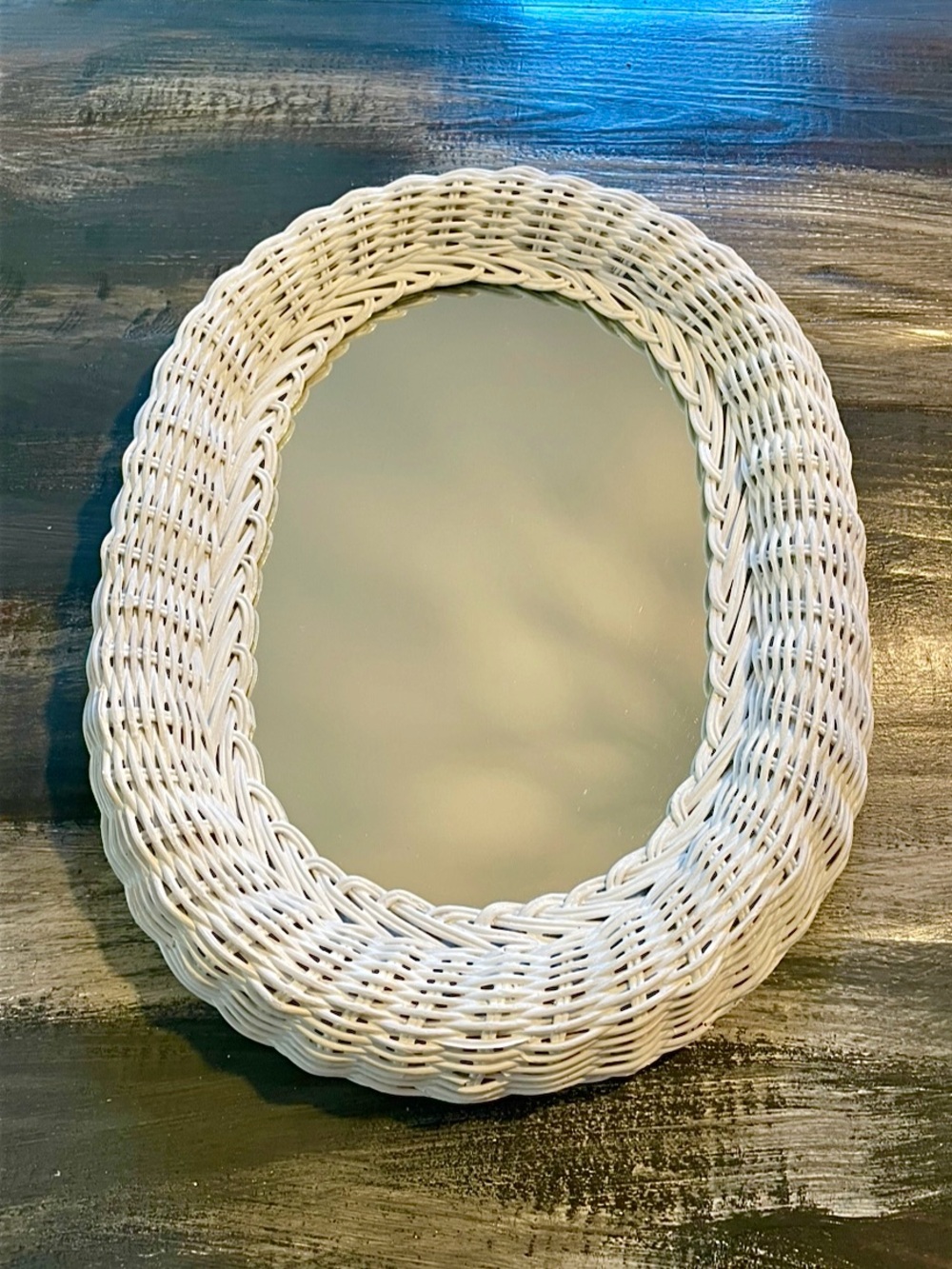 White Wicker Oval Wall Mirror | Vintage Cottage Coastal Décor